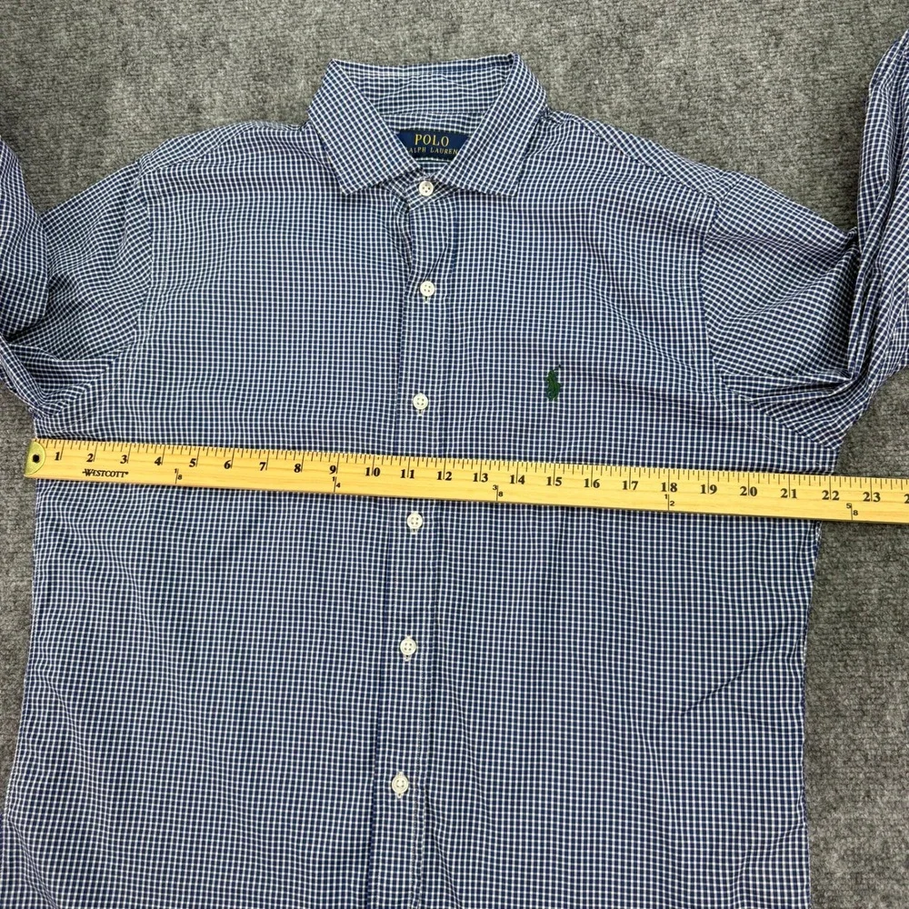 Polo Ralph Lauren Shirt Mens Medium Blue Check Performance Stretch Nylon‎ Pony
